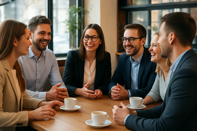 Menschengruppe unterhält sich-KI